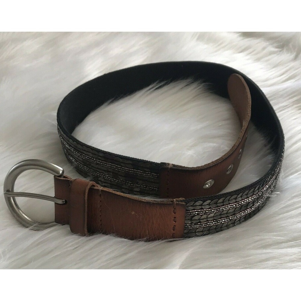 Fossil Womens Belt Medium Brown Multicolor Sequin Detail Leather Casual 41.25"